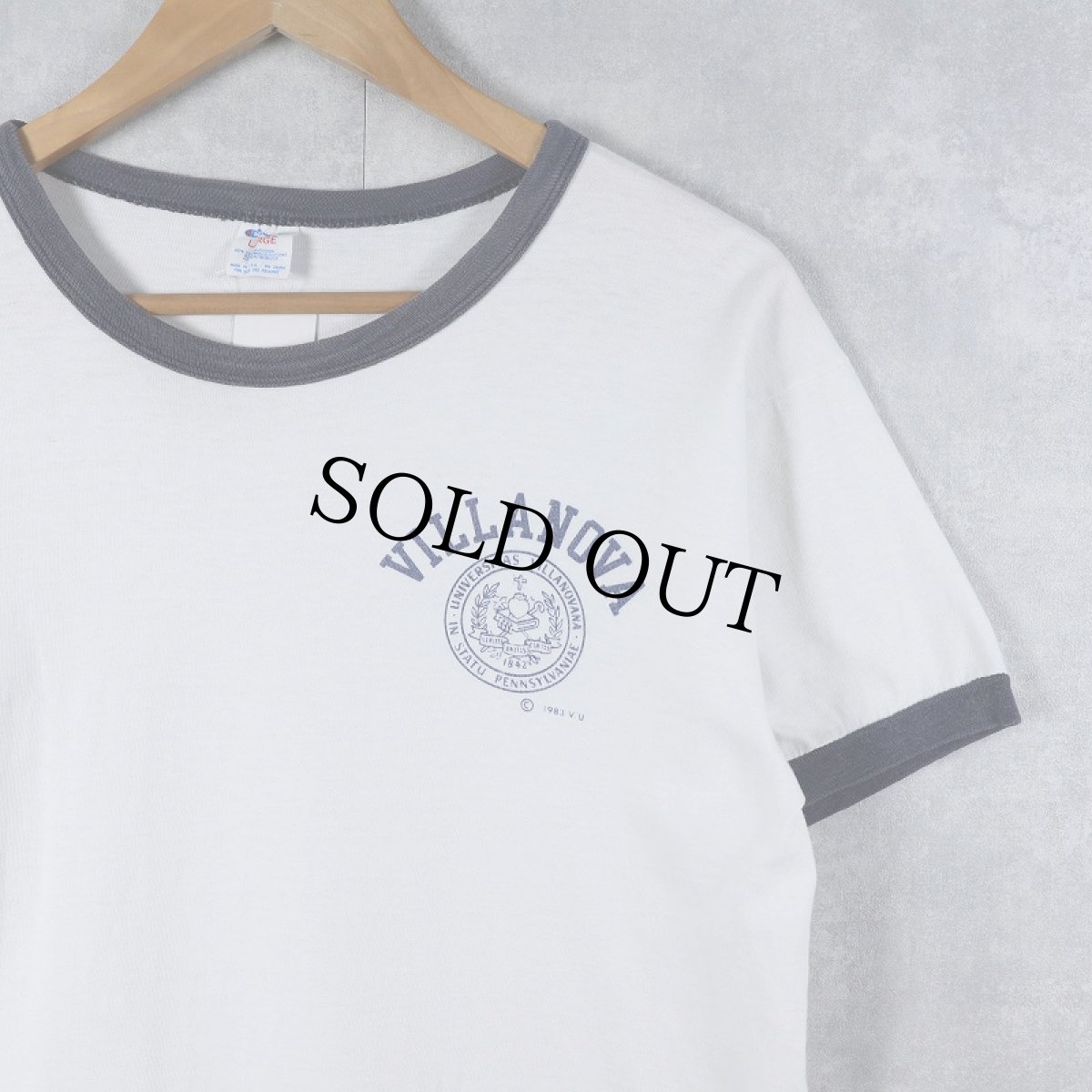画像1: 80's Champion トリコタグ USA製 "VILLANOVA" プリントリンガーTシャツ L (1)