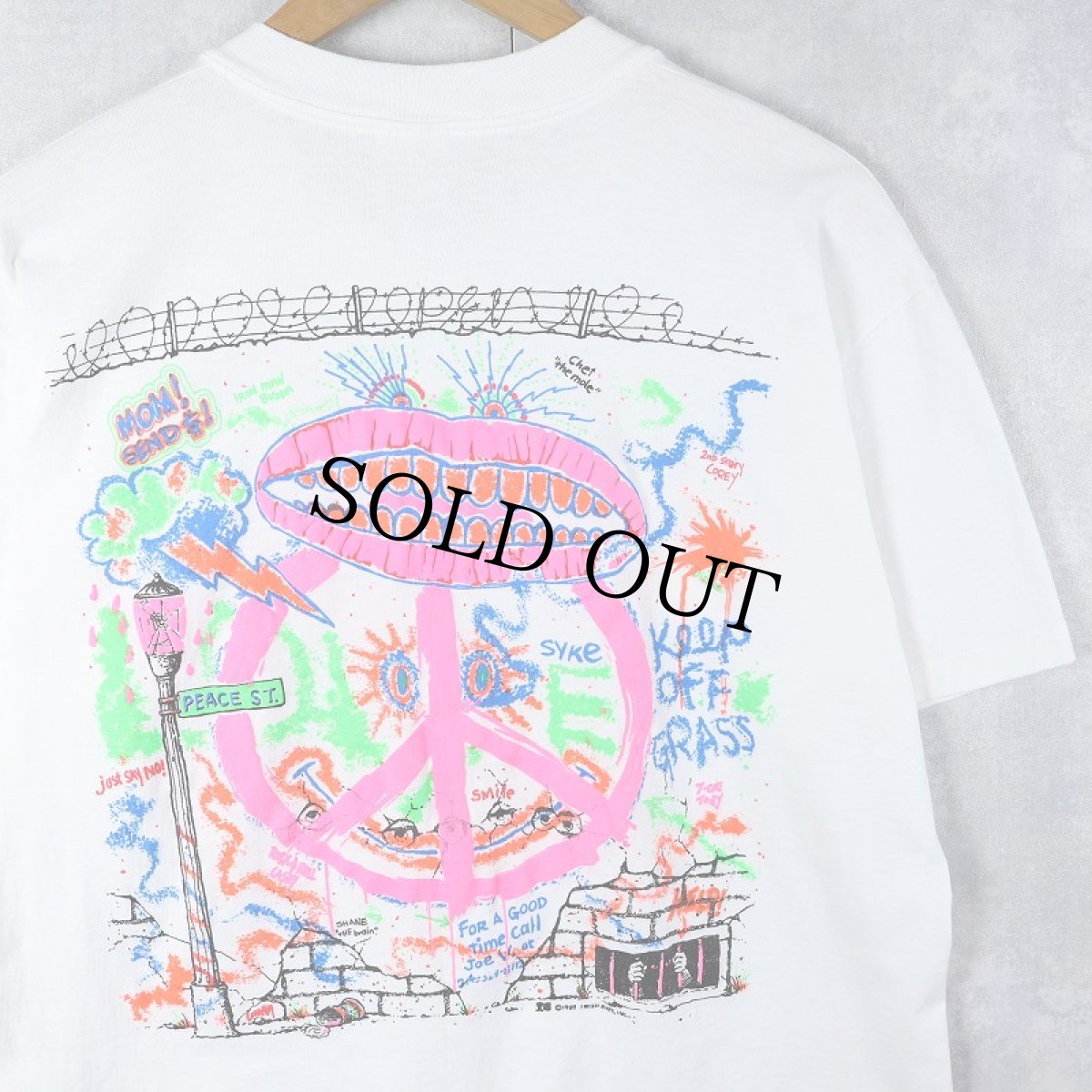 画像2: 80's USA製 ピースマーク 発砲プリントTシャツ L (2)