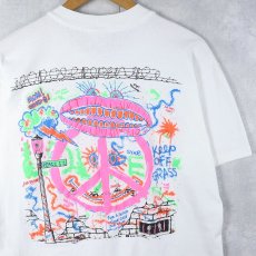 画像2: 80's USA製 ピースマーク 発砲プリントTシャツ L (2)