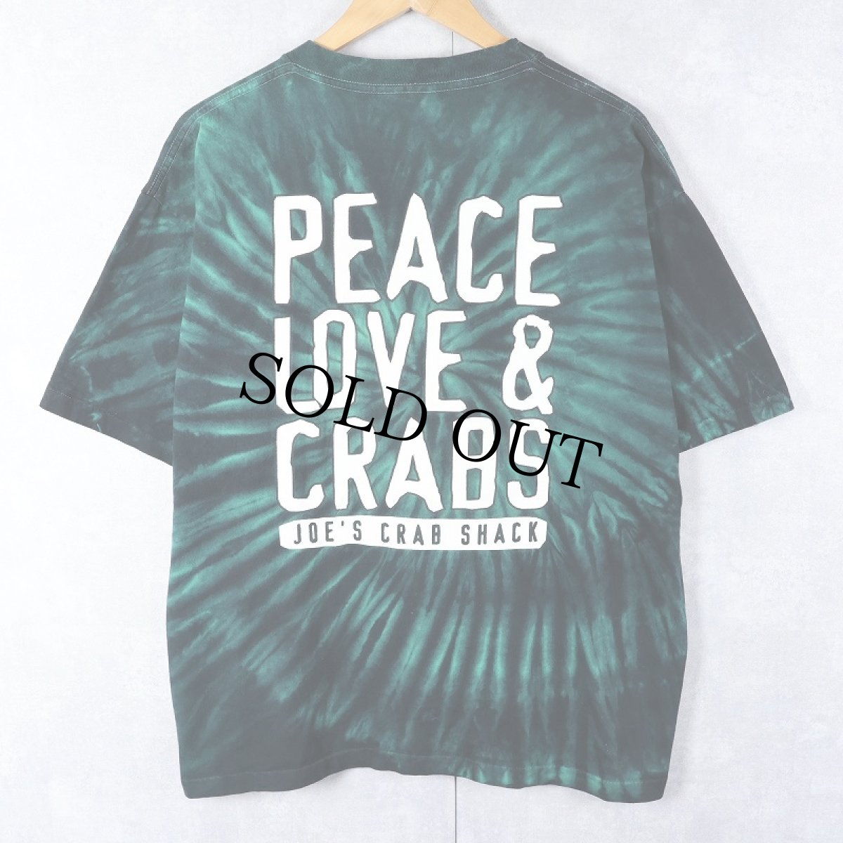画像2: 90's JOE'S CRAB SHACK USA製 "PEACE LOVE & CRABS" タイダイ レストランプリントTシャツ XL (2)