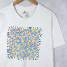 画像1: 90's DEGREE ANGLE USA製 "PEACE LOVE" フラワープリントTシャツ L (1)