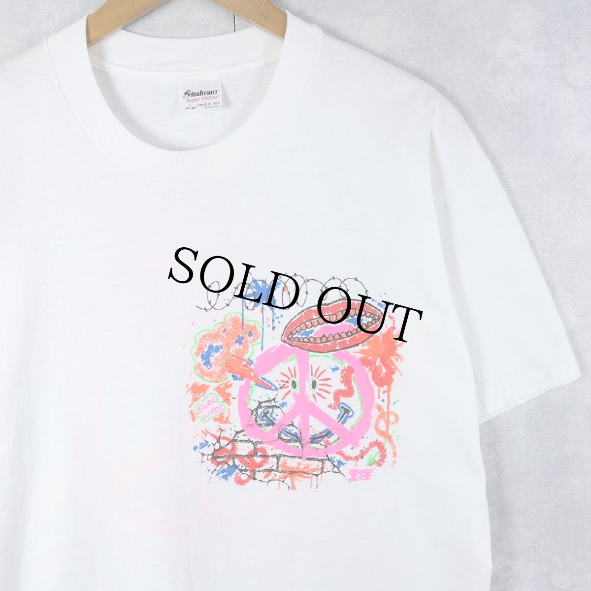 画像1: 80's USA製 ピースマーク 発砲プリントTシャツ L (1)