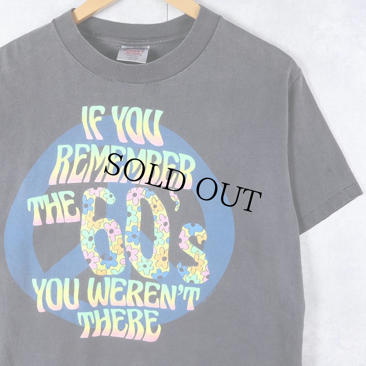 画像1: 90's USA製 "IF YOU REMEMBER THE 60's YOU WEREN'T THERE" ピースマーク メッセージプリントTシャツ BLACK L (1)