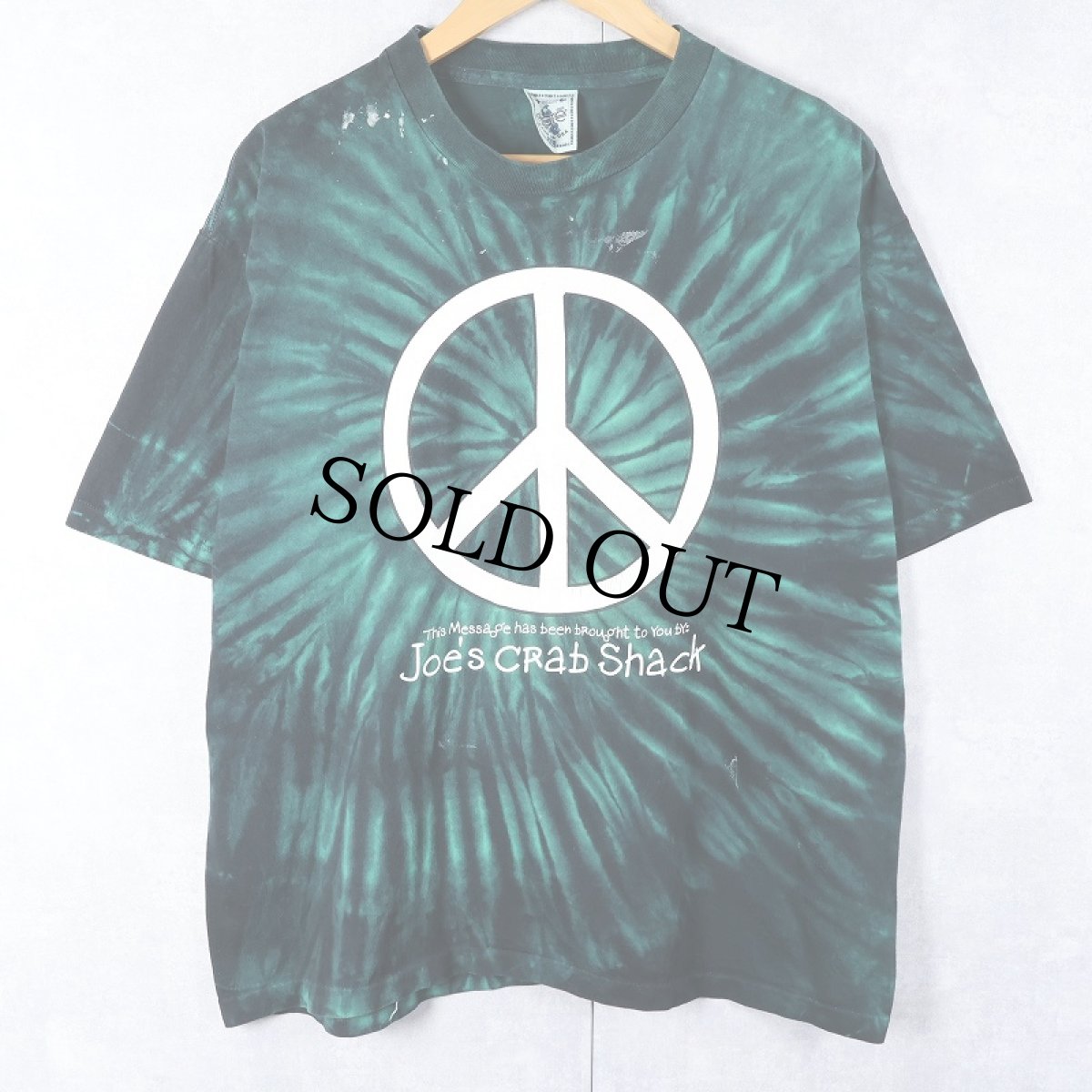 画像1: 90's JOE'S CRAB SHACK USA製 "PEACE LOVE & CRABS" タイダイ レストランプリントTシャツ XL (1)