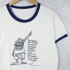 画像1: 70's "Yea, though I walk through..." メッセージプリントリンガーTシャツ (1)