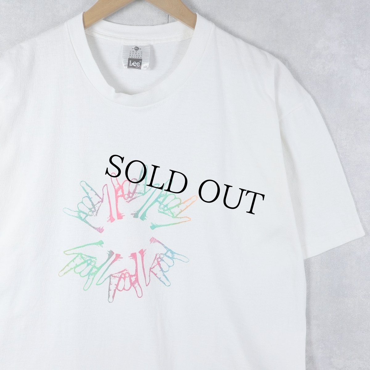 画像1: 90's USA製 "fingerprints press" 手話プリントTシャツ XL (1)