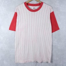 画像1: 90's USA製 ストライプ柄 ベースボールTシャツ M (1)
