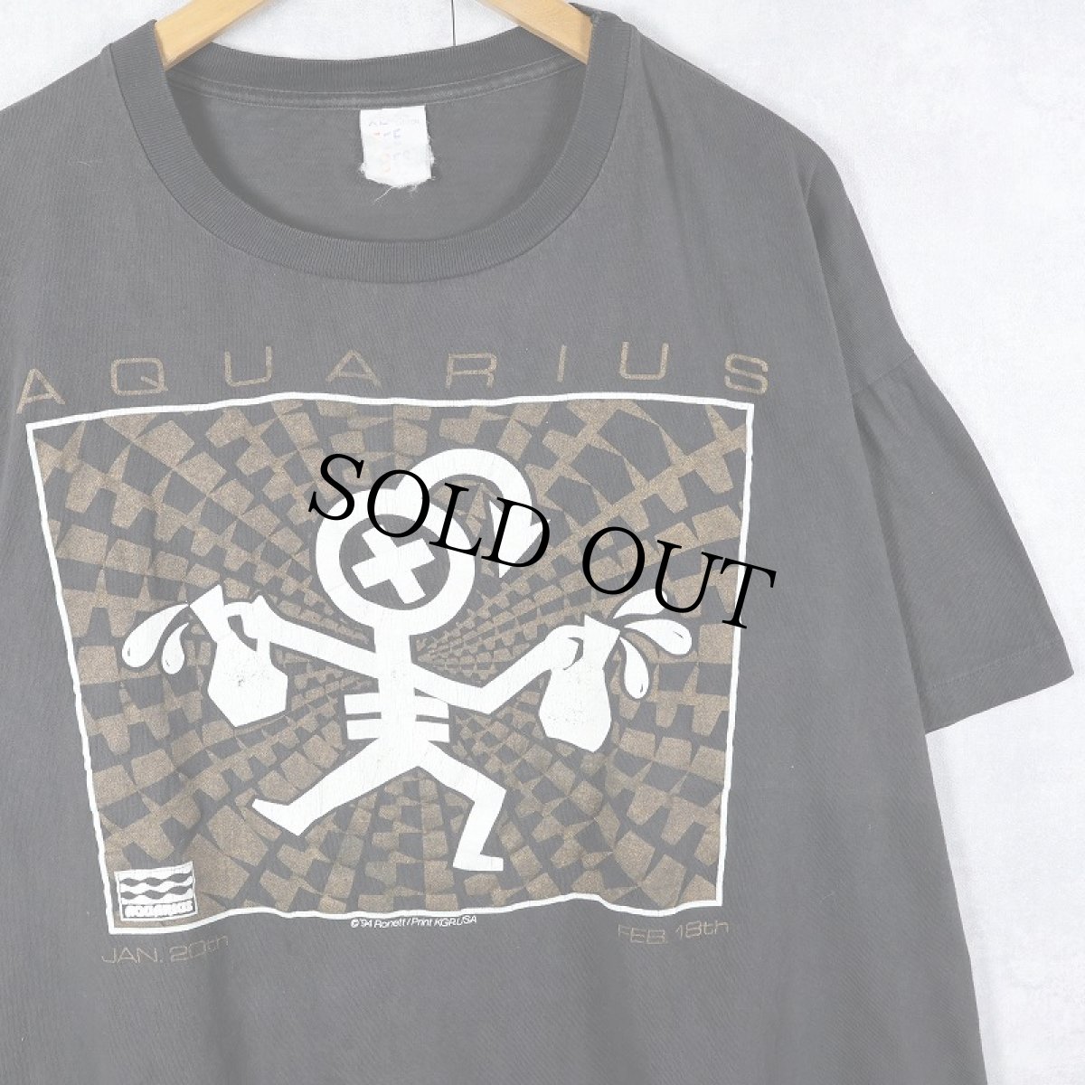 画像1: 90's "AQUARIUS" イラストプリントTシャツ BLACK XL (1)