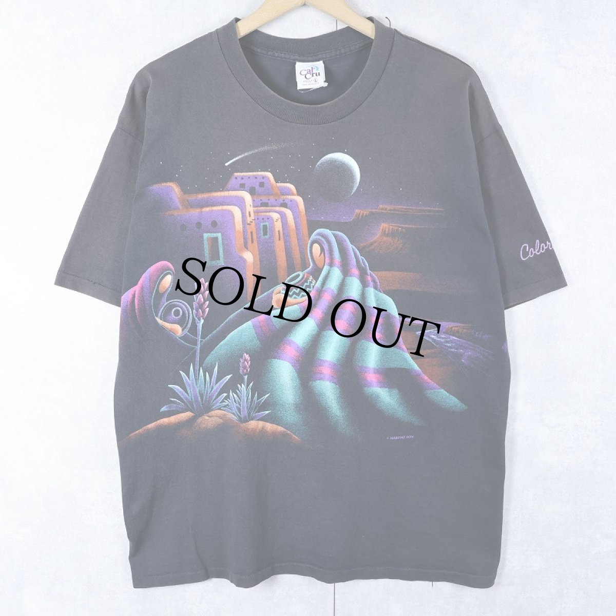 画像1: 90's HABITAT XCIV USA製 "Colorado" アートプリントTシャツ BLACK L (1)