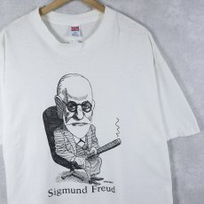 画像1: 90's Largery Literary USA製 "Sigmund Freud" 偉人イラストプリントTシャツ XL (1)