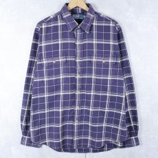 画像1: POLO Ralph Lauren チェック柄 コットンシャツ NAVY L (1)