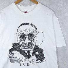 画像1: 90's Largery Literary USA製 "T.S. Eliot" 偉人イラストプリントTシャツ L (1)