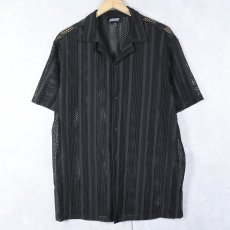 画像1: JUNY メッシュオープンカラーシャツ BLACK S (1)