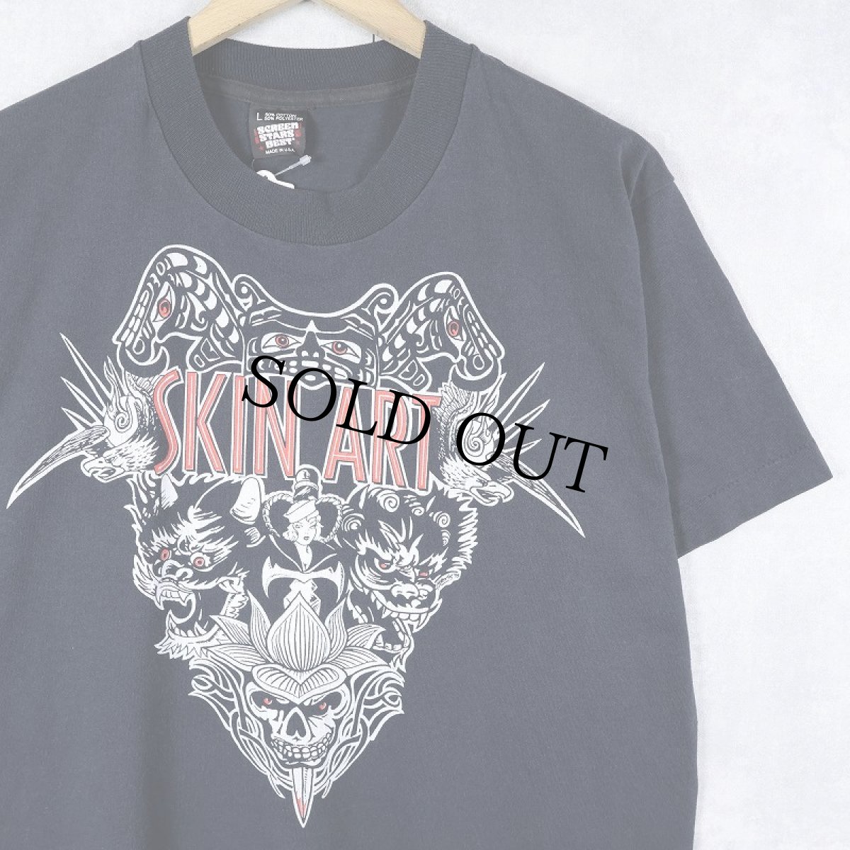 画像1: 90's SKIN ART USA製 タトゥープリントTシャツ BLACK L (1)