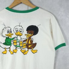 画像1: 70〜80's Champion バータグ USA製 "Oregon Ducks" イラストプリントリンガーTシャツ L (1)