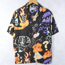 画像1: URBAN OUTFITTER 総柄 レーヨンオープンカラーシャツ BLACK M (1)