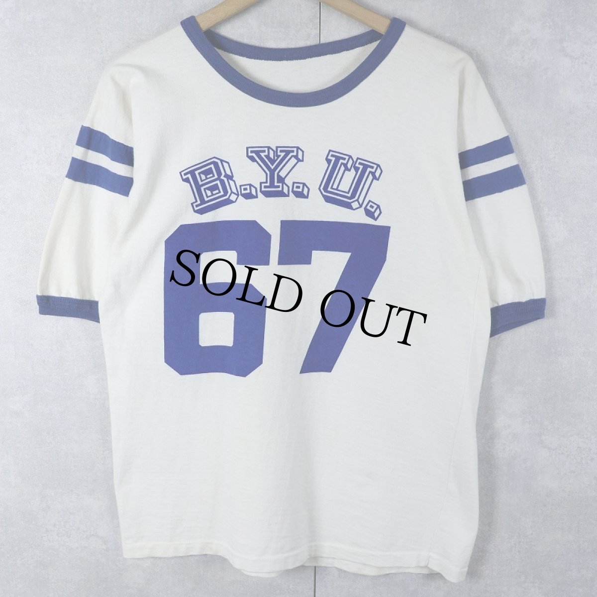 画像1: 〜60's "B.Y.U." 染み込みプリント フットボールTシャツ (1)