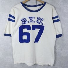 画像1: 〜60's "B.Y.U." 染み込みプリント フットボールTシャツ  (1)
