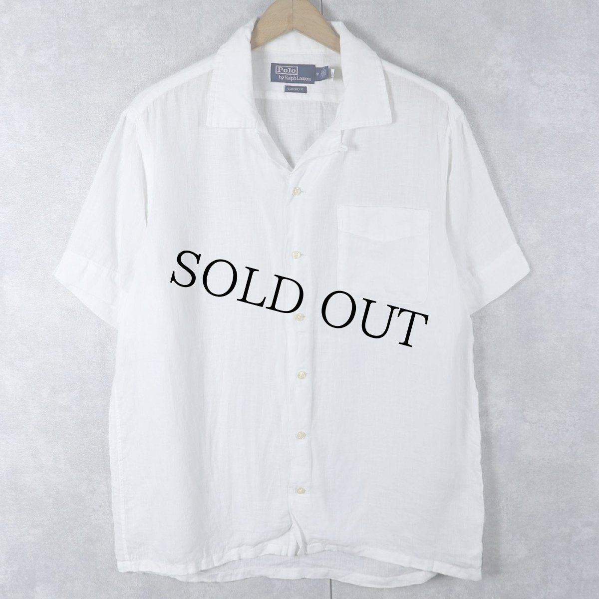 画像1: POLO Ralph Lauren "CLASSIC FIT" ポニー無し リネンオープンカラーシャツ M (1)