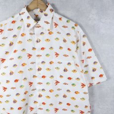 画像1: USA製 魚柄 コットンシャツ M (1)