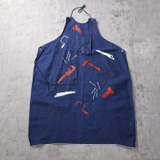 画像1: 工具柄 デニムエプロン 耳付き (1)
