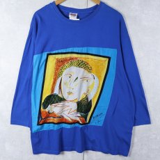 画像1: 90's Pablo Picasso "Femme assise sur fond jaune" アートプリントロンT ONESIZE (1)