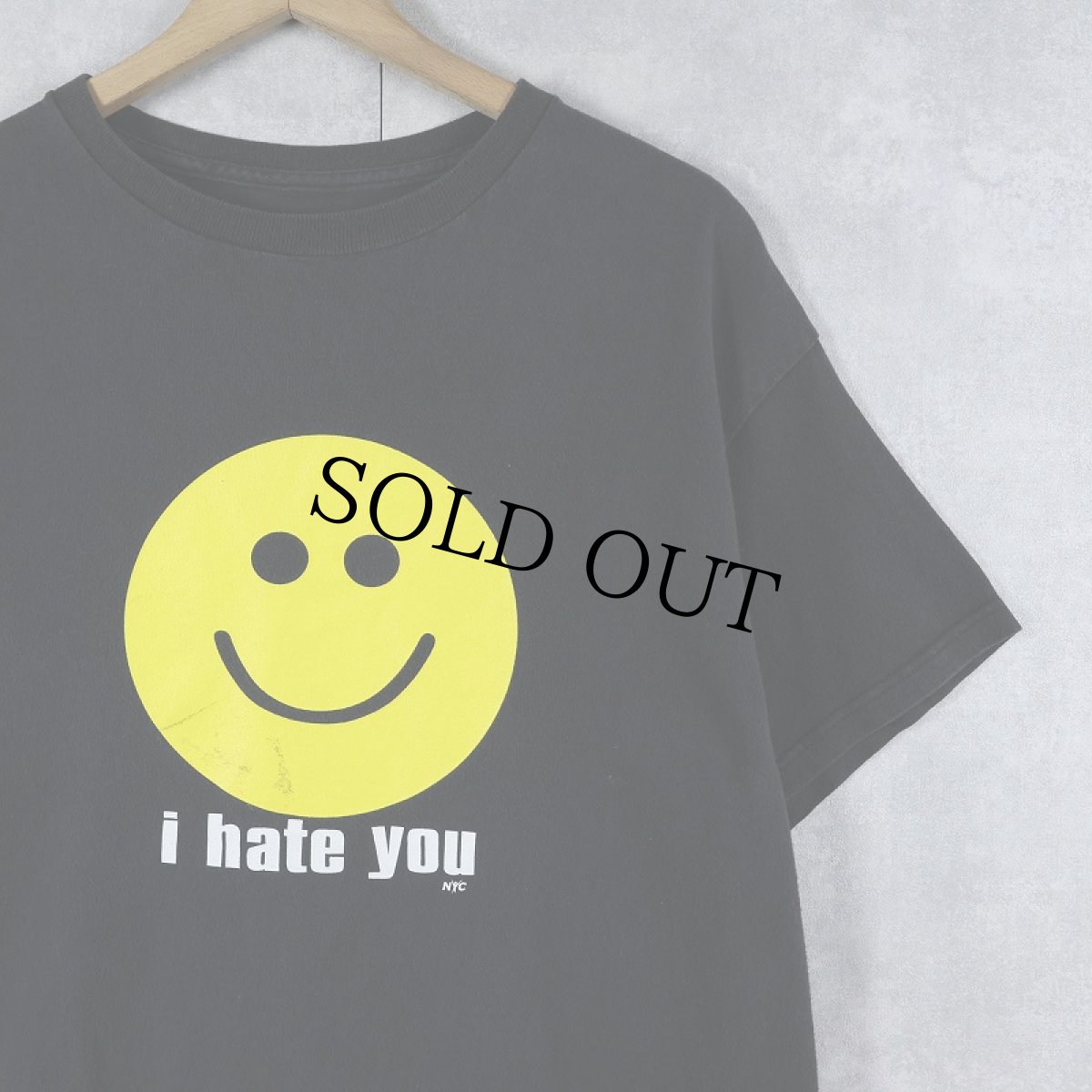 画像1: I hate you スマイルプリントTシャツ BLACK (1)