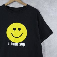 画像1: I hate you スマイルプリントTシャツ BLACK (1)