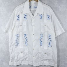画像1: 花柄刺繍デザイン キューバシャツ  (1)