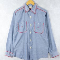 画像1: 70's MONTGOMERY WARD インディアンヘッド刺繍 シャンブレーシャツ (1)