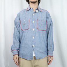 画像2: 70's MONTGOMERY WARD インディアンヘッド刺繍 シャンブレーシャツ (2)