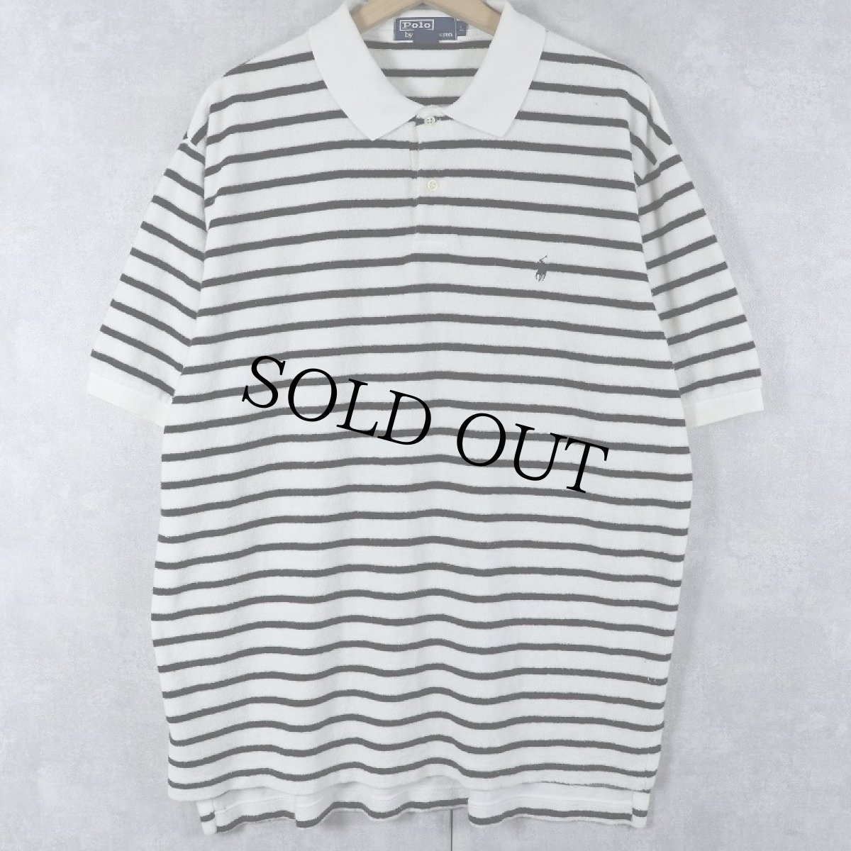 画像1: POLO Ralph Lauren ロゴ刺? ボーダー柄 パイルポロシャツ L (1)