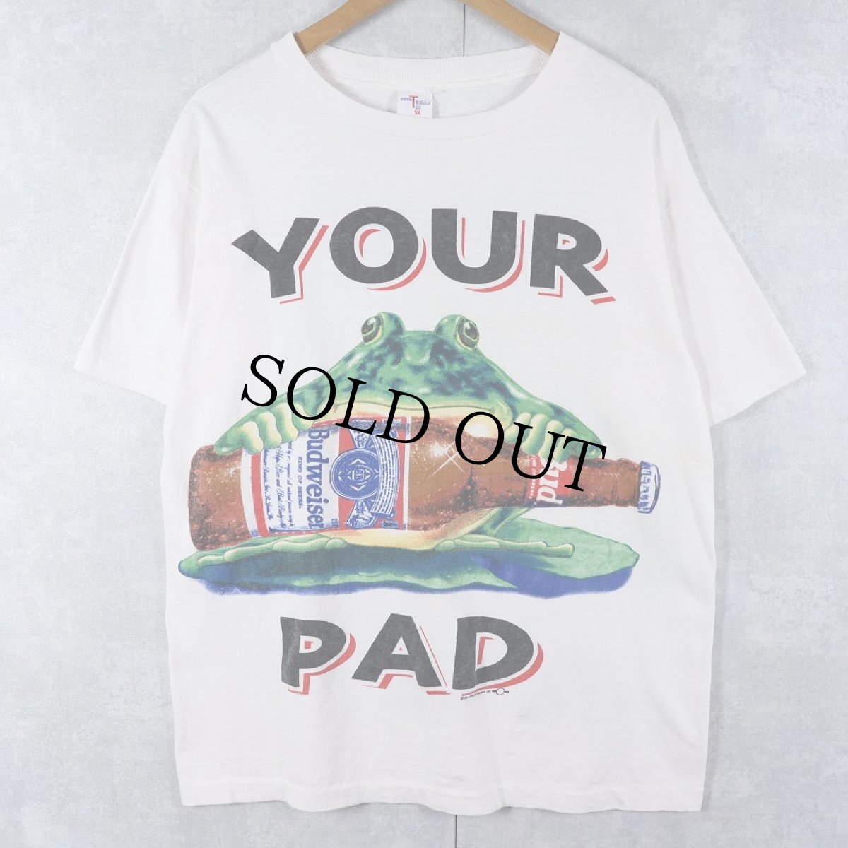 画像1: 90's Budweiser "YOUR PAD OR MINE?" ビールメーカープリントTシャツ XL (1)