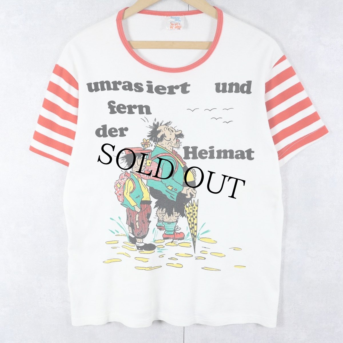 画像1: 70's〜 EURO "unrasiert und fern der Heimat" イラストプリントTシャツ (1)