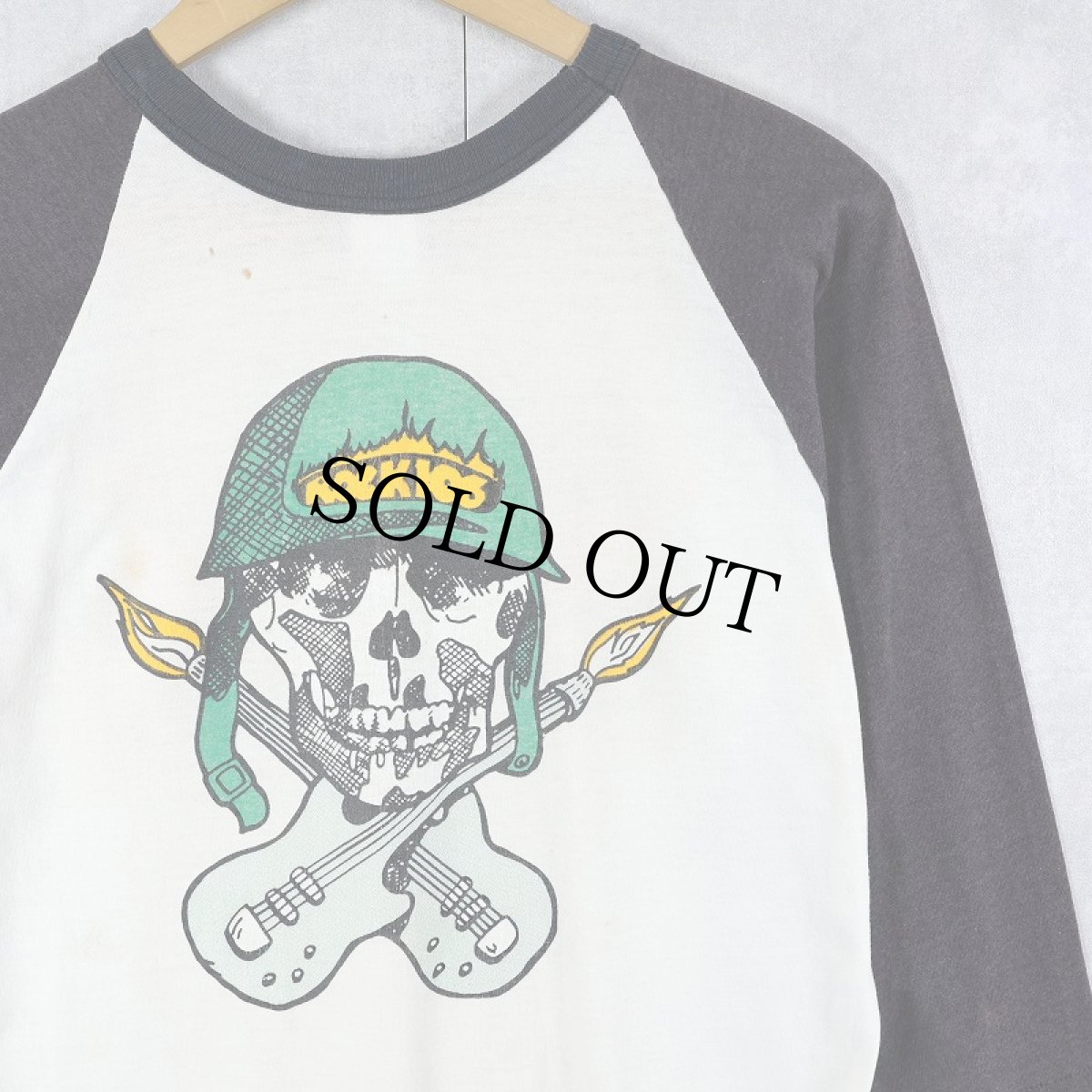 画像1: 80's BANTAMS "ROCK106 CRANK IT UP!" スカルプリント ラグランTシャツ M (1)