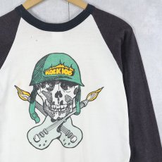 画像1: 80's BANTAMS "ROCK106 CRANK IT UP!" スカルプリント ラグランTシャツ M (1)
