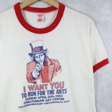 画像1: 80's Uncle Sam "I WANT YOU TO RUN FOR THE ARTS" パロディプリントリンガーTシャツ L (1)