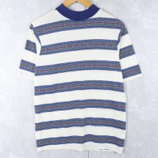 画像1: 70's TOWNCRAFT by JC Penney デザインボーダー柄 モックネックTシャツ L (1)