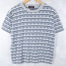 画像1: 90's CLASS CLUB USA製 マルチボーダー柄 Tシャツ L (1)