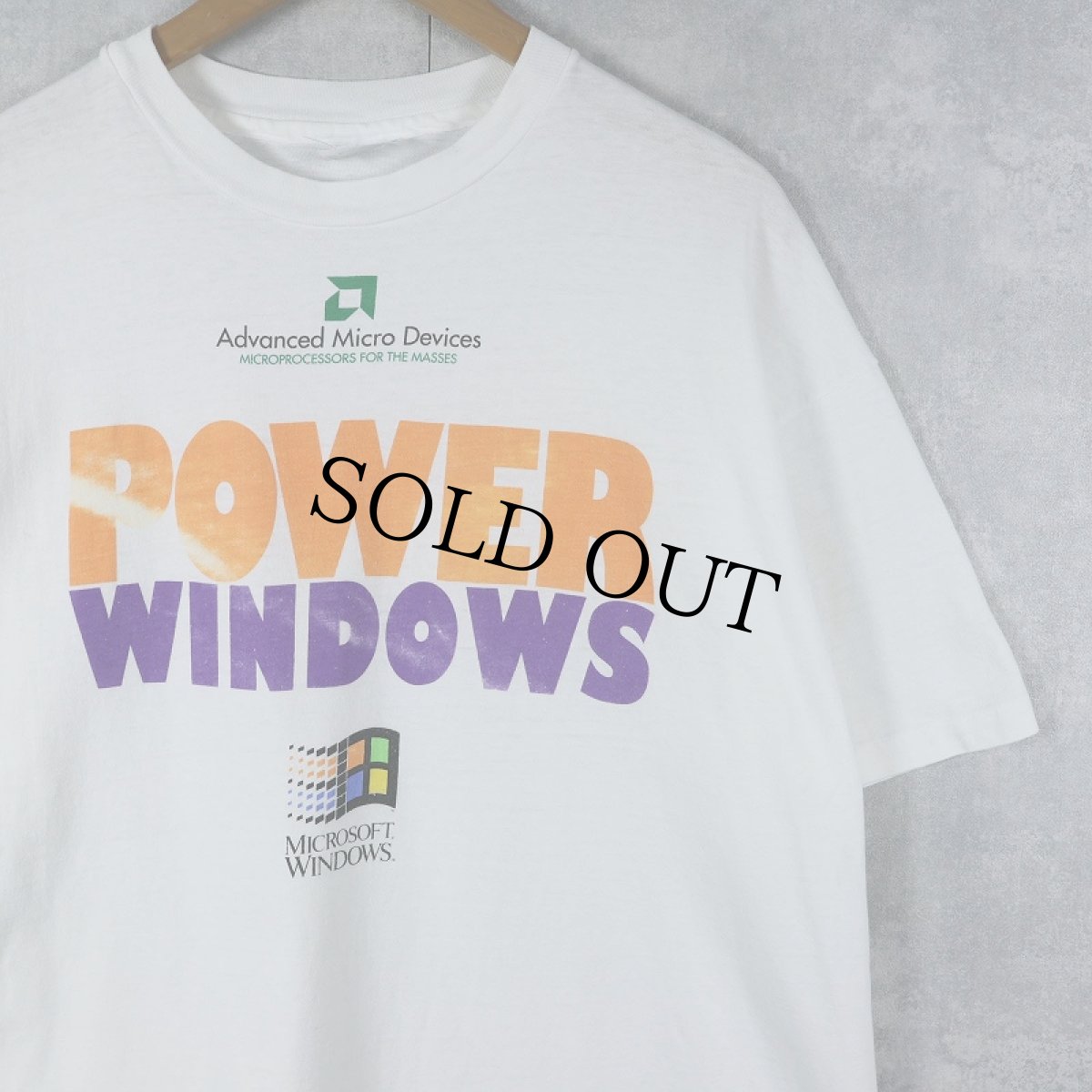 画像1: 90's Microsoft "POWER WINDOWS" コンピューター企業 プリントTシャツ XL (1)