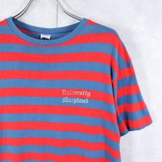 画像1: 70's Champion バータグ USA製 "University Maryland" ボーダー柄 プリントTシャツ L (1)