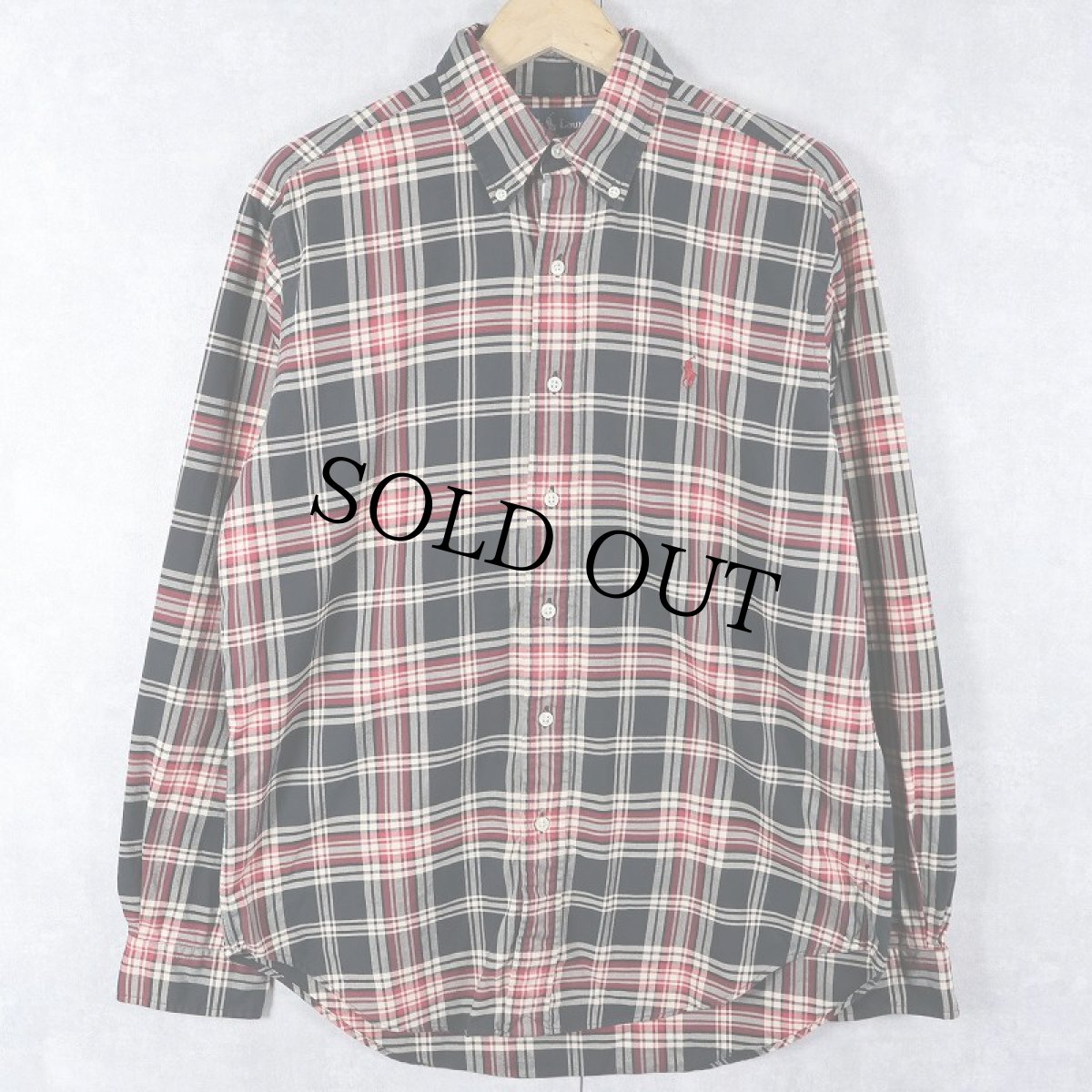 画像1: Ralph Lauren "CLASSIC FIT" チェック柄 ロゴ刺繍 コットンボタンダウンシャツ M (1)