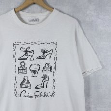 画像1: 90's〜 Carlos Falchi イラストプリントTシャツ (1)