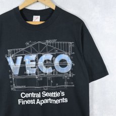 画像1: 80's〜 VECO USA製 "Central Seattle's Finest Apartments" 設計図プリントTシャツ BLACK L (1)
