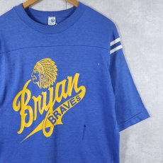 画像1: 70〜80's ARTEX USA製 "Bryan BRAVES" プリントフットボールTシャツ L (1)