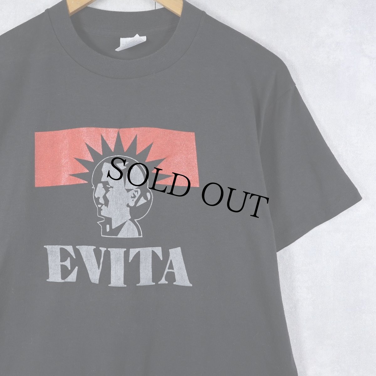 画像1: 80's EVITA USA製 ラメプリント ミュージカルTシャツ BLACK L (1)