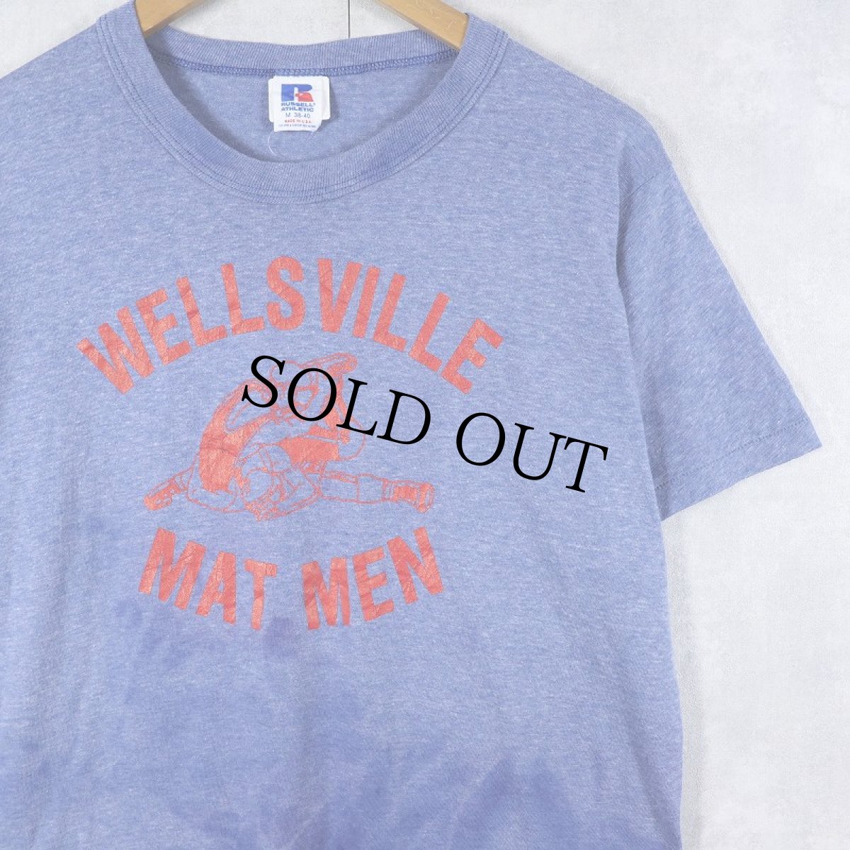画像1: 80's RUSSELL ATHLETIC USA製 "WELLSVILLE MAT MEN" プリントTシャツ M (1)