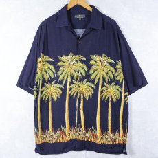 画像1: MAUI MAUI ヤシの木柄 レーヨンオープンカラーシャツ NAVY L (1)