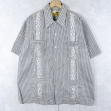 画像1: The GENUINE HABAND "GUAYABERA" ギンガムチェック柄 刺繍デザイン キューバシャツ L (1)