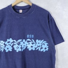 画像1: 70〜80's USA製 "OSU" ハイビスカスプリントTシャツ NAVY XL (1)